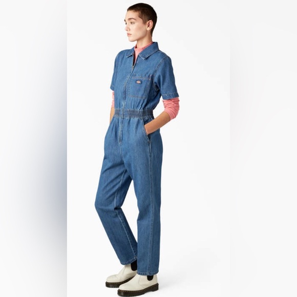 Dickies Houston Regular Fit Denim jeans‎ smocked Coveralls jumpsuit size XS new - Picture 2 of 8